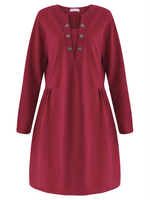 Casual Long Sleeve Pure Color V Neck Mini Dress For Women