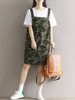 Casual Loose Army Green Camouflage Printed Strap Dresses