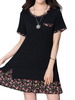 Casual Loose Black Floral Short Sleeves O-neck Dress