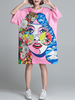 Casual Loose Cartoon Printed O-Neck Half Sleeve Women Dresses