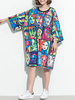 Casual Loose Character Printed O-Neck Half Sleeve Women Dresses
