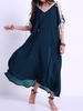Casual Loose Cold Shoulder Half Sleeve V-neck Maxi Dress For Women