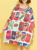 Casual Loose Colorful Pop Can Printed O-Neck Half Sleeve Women Dresses