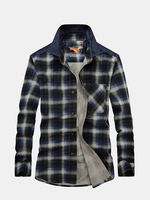 Casual Loose Cotton Plaid Plus Size Long Sleeve Dress Shirt For Men
