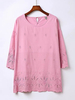 Casual Loose Embroidery O-Neck 3/4 Sleeve Shirts