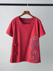 Casual Loose Floral Embroidery Short Sleeve Women T-Shirts