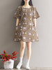 Casual Loose Floral Print Pocket Short Sleeve O-neck Women Dress