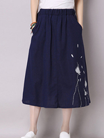 Casual Loose Floral Printed Pocket Women Mid-Calf Skirts
