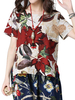 Casual Loose Floral Printed Short Sleeve O-Neck Blouses