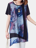 Casual Loose Floral Printed Short Sleeve O-Neck Chiffon Blouses