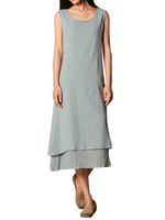 Casual Loose Layered Sleeveless O-neck Maxi Dress For Women