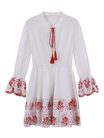 Casual Loose O-Neck Long Sleeve Embroidery Women Dresses