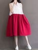 Casual Loose Patchwork Lapel Sleeveless Dress For Women