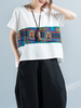 Casual Loose Patchwork O-Neck Short Sleeve Women T-Shirts