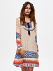 Casual Loose Print Bandage Long Sleeve O-neck Women Mini Dress
