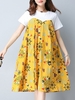 Casual Loose Print Patchwork Short Sleeve O-neck Women Dress