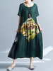 Casual Loose Print Short Sleeve O-neck Maxi Dress For Women