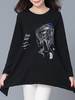 Casual Loose Printed Irregular Hem Long Sleeve O Neck Women T-Shirts