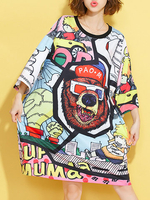 Casual Loose Printed O-Neck Half Sleeve Women Dresses