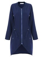 Casual Loose Pure Color Long Sleeve Rope Zipper Irregular Windbreaker Coat For Women