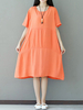 Casual Loose Pure Color Short Sleeve O-neck Dress For Women