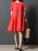 Casual Loose Pure Color Short Sleeve O-neck Women Dress