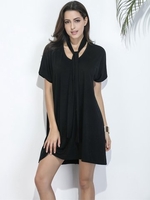 Casual Loose Short Bat Sleeve V-neck Mini Dress For Women