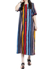 Casual Loose Short Sleeve Long Striped Maxi Dresses For Women