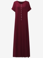 Casual Loose Side Split Short Sleeve V-neck Maxi Dress For Women
