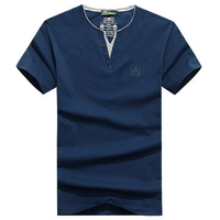 Casual Loose Simple Style Cotton Solid Color Short Sleeve V-Neck T-Shirt For Men