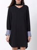 Casual Loose Slit Hem Long Sleeve V-neck Women Mini Dress