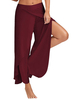 Casual Loose Solid Color Elastic Waist Slit Women Wide Leg P