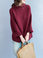 Casual Loose Solid Color Turtleneck Long Sleeve Women Sweate