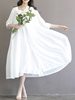 Casual Loose Solid White Button Fly Women Chiffon Dresses