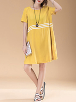 Casual Loose Stripe Short Sleeve O-neck Dress For Women