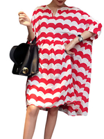 Casual Loose Striped O-Neck Half Sleeve Women Dresses