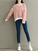 Casual Loose Striped O-Neck Long Sleeve Women Hoodies