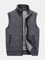 Casual Loose Thick Sweater Vest Solid Color Stand Collar Knited Waistcoat for Men