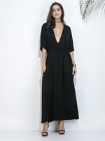 Casual Loose Tie Half Sleeve V-neck Maxi Dress For Women