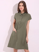 Casual Loose Turn Down Collar Short Sleeve Knee-Length Dresses