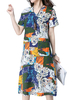 Casual Loose V-neck Short Sleeves Printed Dresses