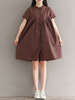 Casual Loose Waist Plaid O-Neck Short Sleeve Women Dresses