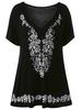 Casual Loose White Printed V-Neck Short Sleeve Women T-Shirts