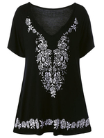 Casual Loose White Printed V-Neck Short Sleeve Women T-Shirts