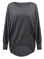Casual Loose Women Solid Batwing Sleeve Asymmetric Stretch T-shirt
