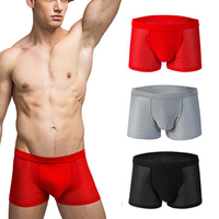 Casual Mesh Breathable Ice Silk Antibacterial U Convex Pouch Mid Waist Boxers for Men