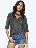 Casual Mesh Patchwork Half Sleeve O-neck T-shirt For Women