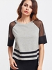 Casual Mesh Patchwork Stripe Short Sleeve O-neck T-shirt For Women