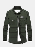 Casual Military Style Cotton Sweat-Absorption Slim Fit Long Sleeve Dress Shirt For Men
