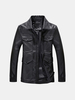 Casual Multi-Pockets Motorcycle PU Leather Jacket Slim Fit Turn-Down Collar Coat For Men